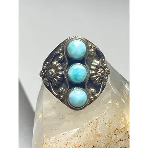 Larimar ring size 7.50 long cigar band  sterling silver women