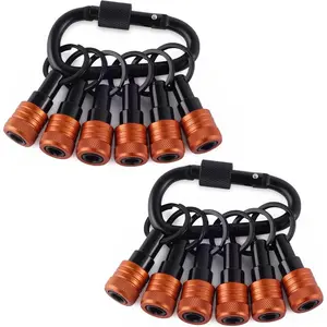 Bit Holder Key Chain 12 Pcs Set, 1/4 inch Socket Hex Shank Bit Holders Keychain for Impact Drills Nut Driver, Quick Release Screwdriver Extension Tool with Carabiner, Tools Gifts for Men (Orange)