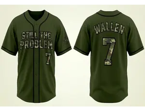 STILL THE PROBLEM 7 WALLEN Army Green Baseball Jersey Country Concert Outfit Sand Baseball Jersey