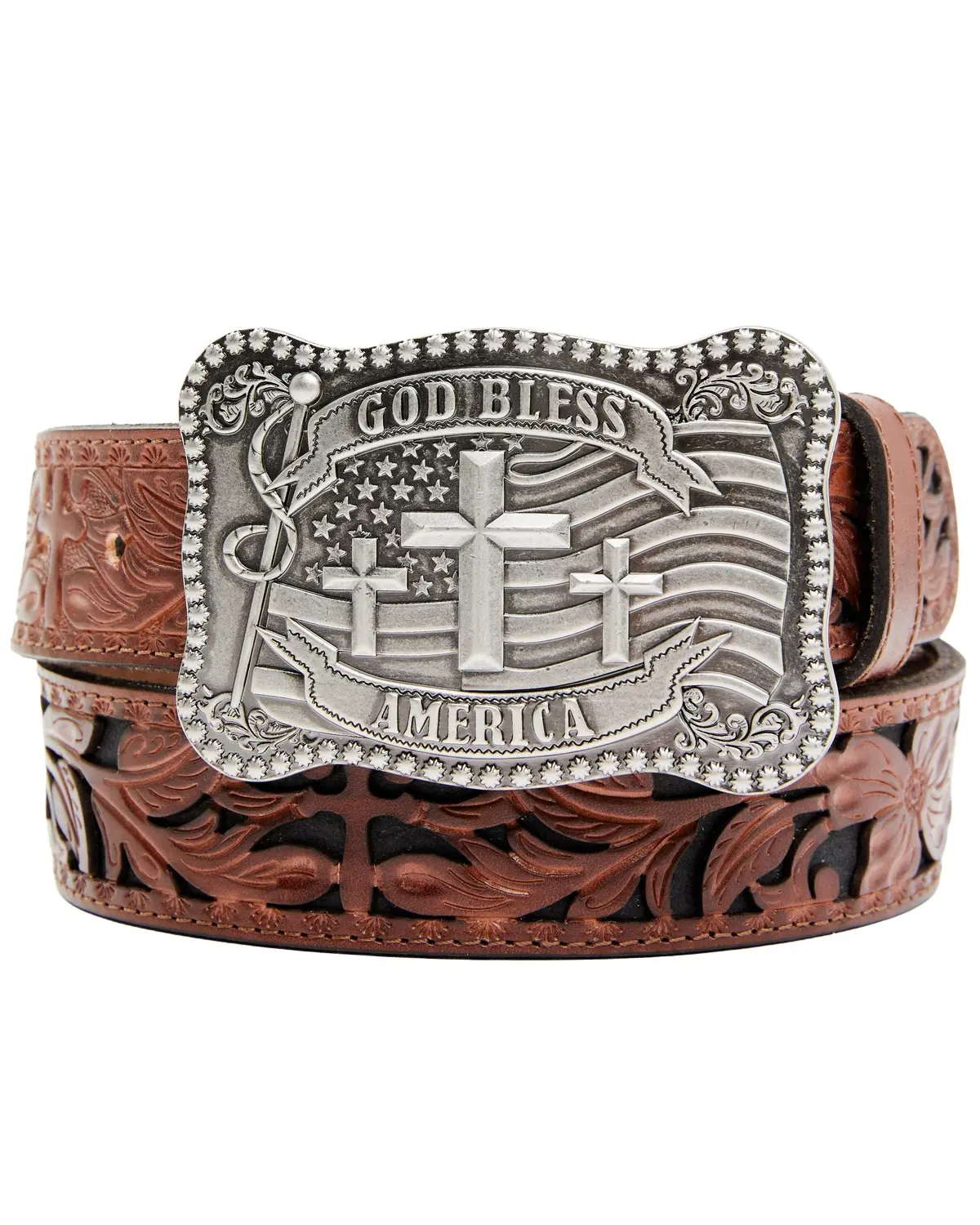 Cody James Men's Men'S God Bless America Cross Buckle Leather Belt - Cjasp22bt11