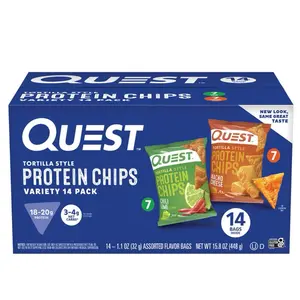 Quest Tortilla Style Protein Chips Variety Pack, 18-20g Protein Chili Lime,  Nacho Cheese Flavors Chips (14 count each) - Snack Crispy and Crunchy.