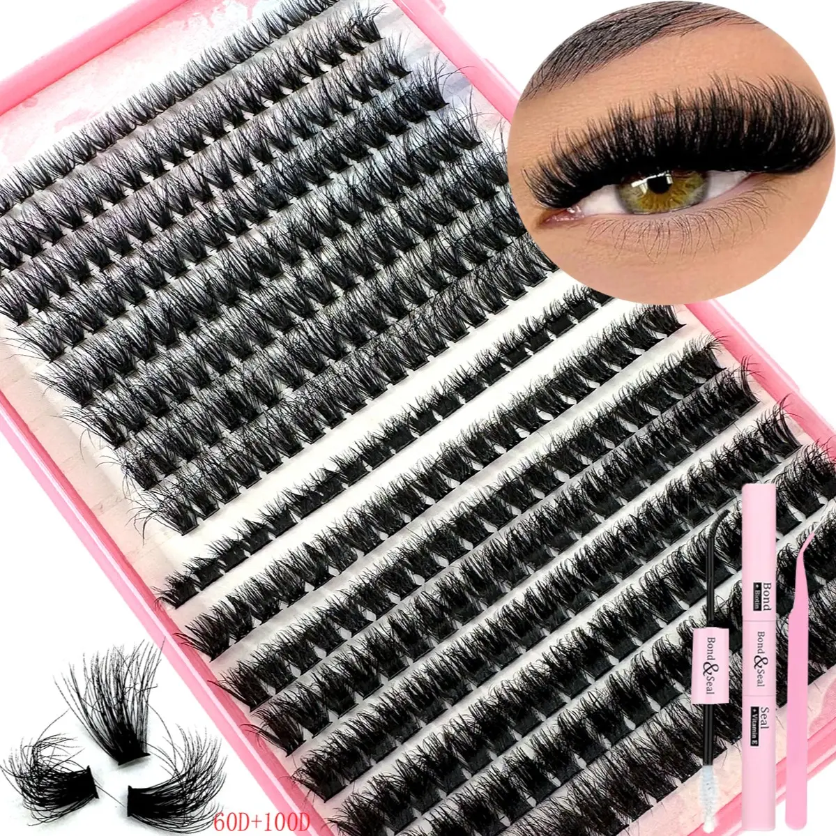 100D 80D 60D Waterproof Lash Set with 8-16mm Mixed Length, 3D Effect Dramatic Faux Mink Lashes, Perfect for DIY Makeup & Gifts