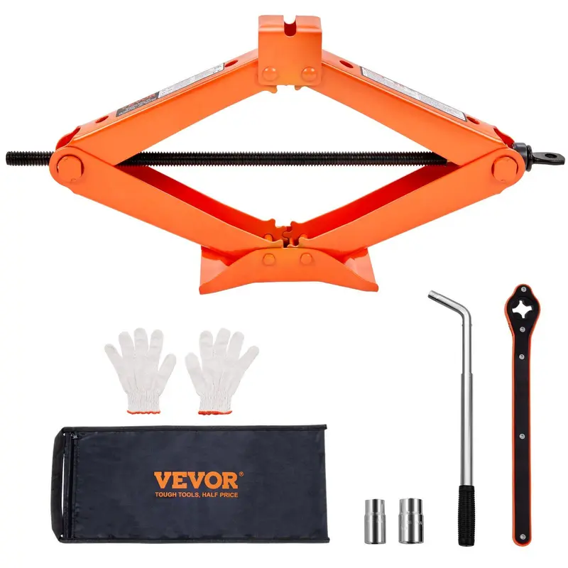 【summerfinds】VEVOR Steel Scissor Jack, 2.5 T/5512 lbs Car Repair Tools, 3.7"-17.1" Lifting Range with Ratcheting Handle & L-Wrench, Single-Hand Portable Tire Jack for Cars/Trucks, Anti-Rust Spray Molding, Complete Tire Replacement Kit