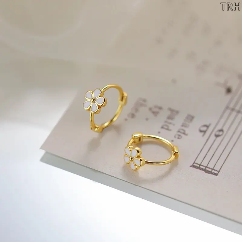 Dainty Daisy Enamel Ear Hoops for Women, Minimalist Floral Cartilage Huggies, Cute Sweet Jewelry for Everyday Wear and Office Styling, Earrings For Women, Enamel Cartilage, Flowers, Subtle Charm