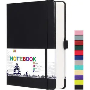 Blank Paper Notebook - 280 Pages A5 Blank Journal Notebook with 100gsm Thick Blank Paper, Hardcover, PU Leather, 5.75'' x 8.38''-Black