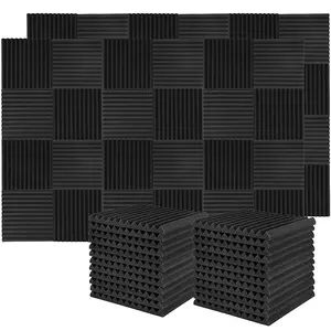12-96 Pack Acoustic Foam Wedge Panels, 12"x12"x1" Black Soundproofing Wall Tiles for Home Improvement, Reduce Echo & Enhance Wall Decoration