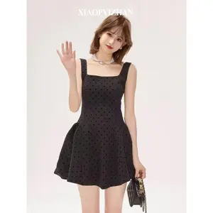 Black Polka Sculpted Mini Dress
