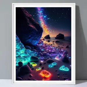 Glowing Stone Pattern Diamond Arts Colorful Galaxy Painting Kit without Frame, DIY 5D Diamond Arts Crafts Kit, Wall Art Decoration for Home