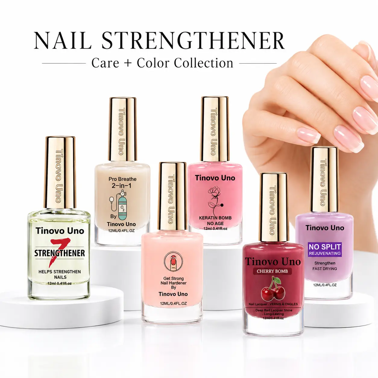 Tinovo Uno  Nail Strengthener Care + Color Collection- Get Strong Nail Care & Strengthening for Brittle Nails - Manicure Essential for Healthy Nails-12ml , Regular Use, Multi-Pack, Nail Routine, Flawless Nail Care