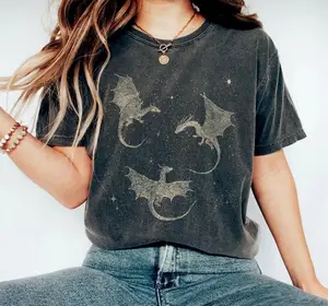 Flying Dragons Shirt, Dragon Fantasy T-Shirt, Dragon Gift, Dragon Lover Gift for Book Reader, Oversized Bookish T Shirt