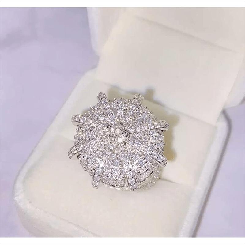 Moissanite Ring for Women - Triple Row Pave Setting D Color VVS1 Clarity 9.25 Hardness Lab Grown Diamond Alternative Engagement Wedding Band