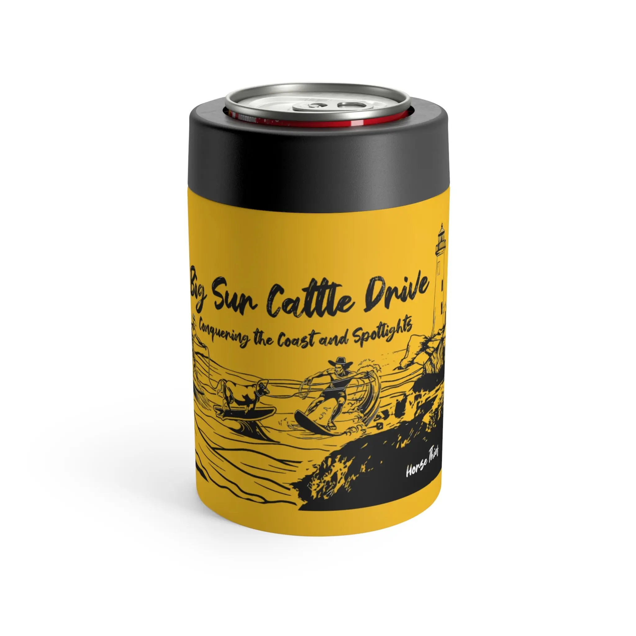 Big Sur Cattle Drive: Conquering the Coast and Spotlights (12 Oz Yellow Koozie Tumbler)