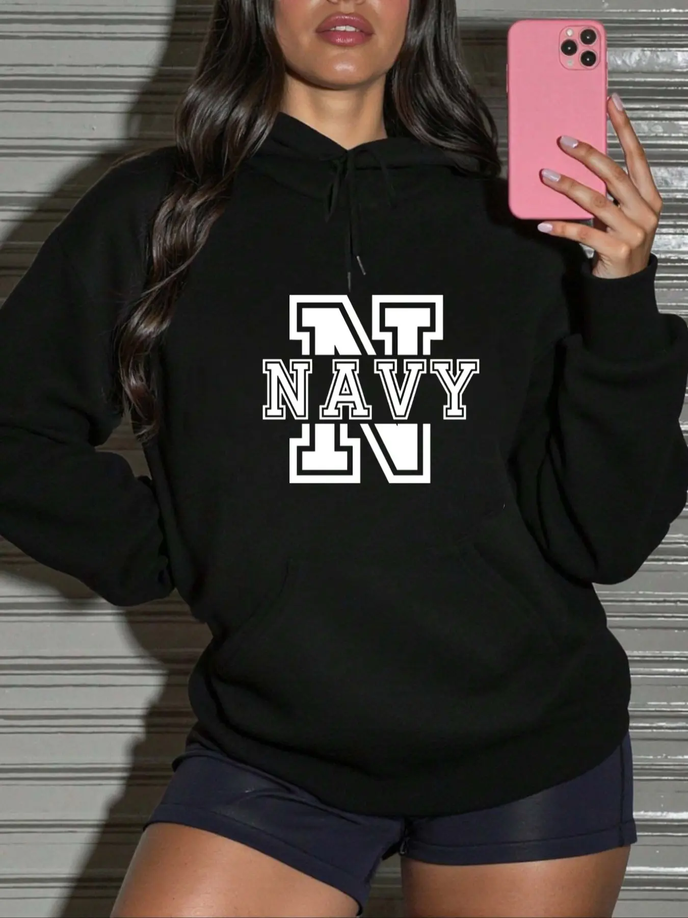 Yankees Baseball Geometric Letter Print Hoodie for Women, Fall & Winter Loose Fit Fleece Sweatshirt, Casual Style