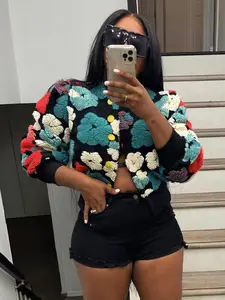 Women's Floral Jacquard Button Front  Jacket, Casual Long Sleeve Round Neck Outerwear for Daily Wear, Ladies Clothes for All ,Seasonshalloween costume ideas