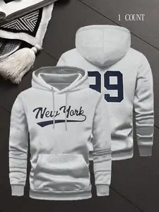 Unisex Yankees Hoodie, Casual Fashion Embroidered Letter Design, New York 99 Stitched Hooded Thick Fabric Loose Fit Hoodies Pullover, Unisex Winter Autumn Workout College Streetwear Sweaters