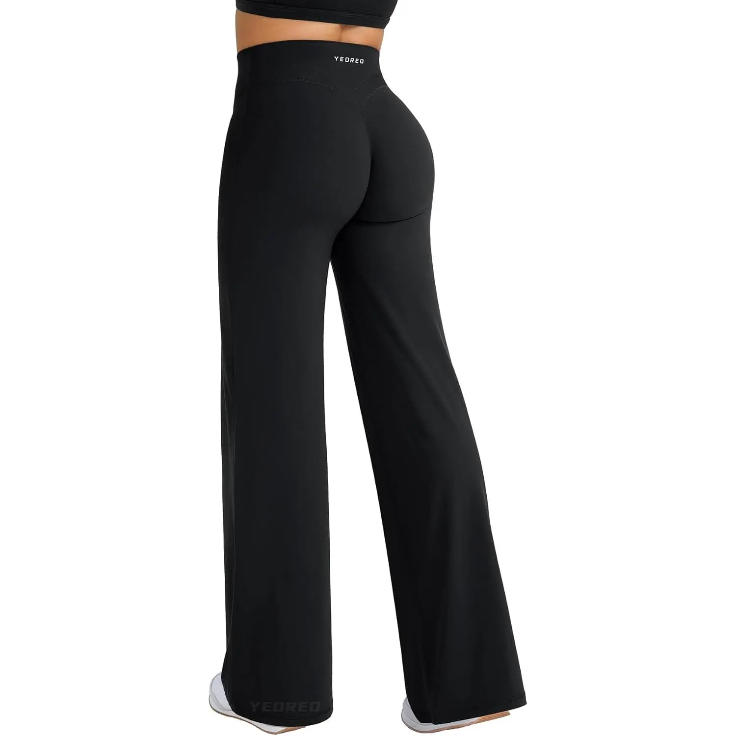 YEOREO Straight Leg Workout Leggings Hidden Scrunch High Waist Gym Pants No Front Seam Wide Leg Yoga Pants