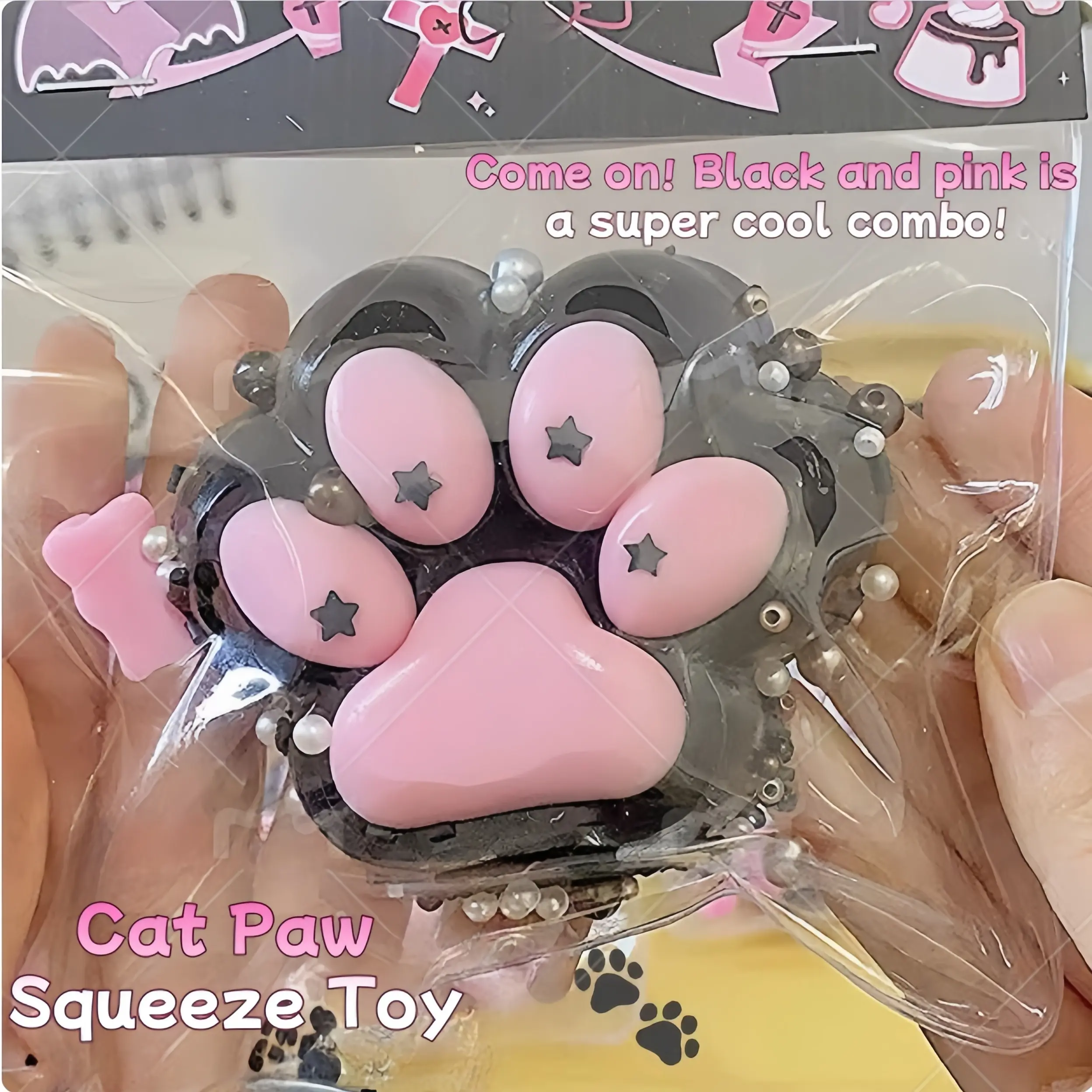 Pack of 2 Black & Pink Cat Paw Designs