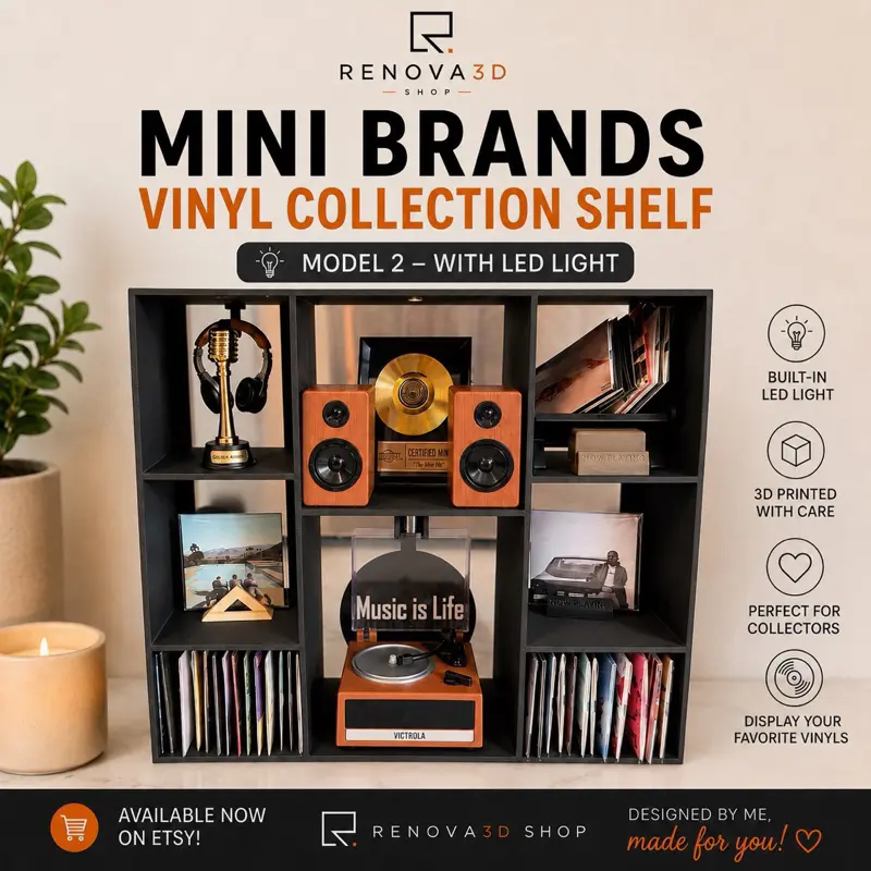 Mini Brands Vinyl Collection Shelf Organizer Model 2 with LED Light – Display Stand & Headphone Holder