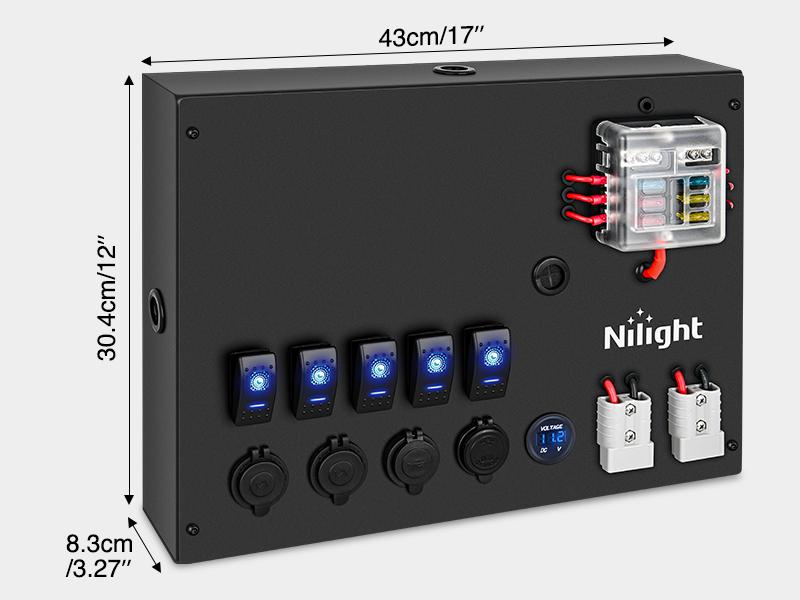 Nilight 12V/24V Camping Electrical System Centre Battery Power Control Box Fuse Block Switches Cigar Socket Voltmeter USB Charger Anderson Connector Ideal for RV Car Canopy Caravan Camper Trailer Van