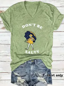 Women's Vintage Graphic Print V Neck Tee, Casual Short Sleeve T-shirt for Summer, Ladies Clothes for Daily Wear, Top