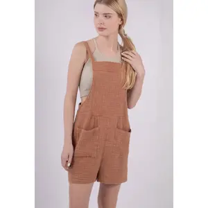 VERY J Sleeveless Double Gauze Overalls with Pockets Casual Comfortable