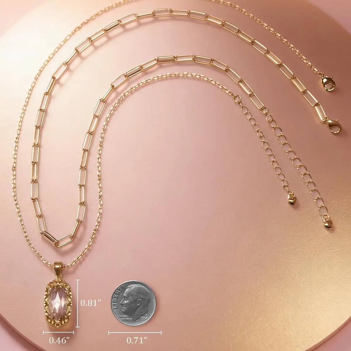 Anranyo Birthstone Necklace for Women, Oval Cut Rose Quartz Birthstone Necklaces, 18K Gold Plated Dainty Cubic Zirconia Pendant Necklace，Non Tarnish, Birthday Mothers Day Gifts for Wife
