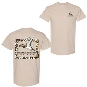 Wild Southern Outfitters T-shirt, Featuring A Flying Duck And Camo Pattern Design, Hunting Shirt, Casual Wear For Men Women, Gift For Hunter
