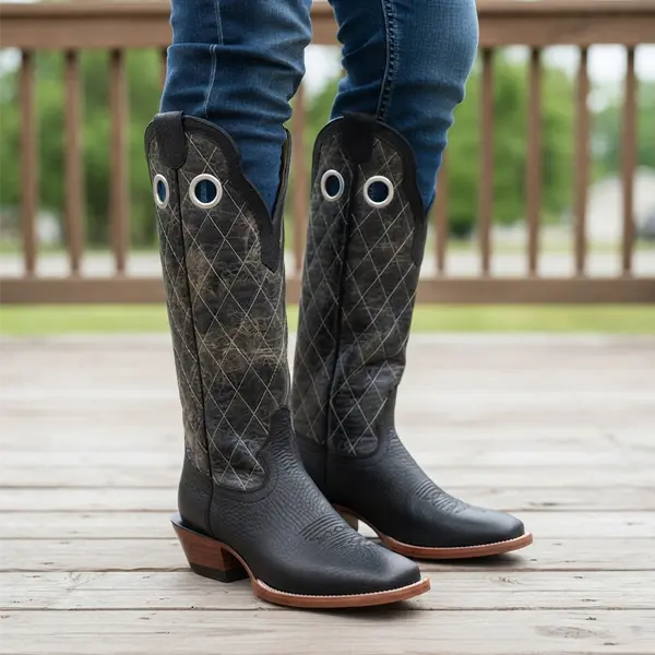 Hondo Boots 1703 Black Crazy Shoulder 16" Black Crater Top Toe 12, Heel 4S, DWS