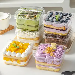 12oz Square Plastic Dessert Cup, Durable and Reusable, Transparent Baking Container, Ideal for Cake, Tiramisu, Pudding, Fruit, Mousse, Parties, Picnics