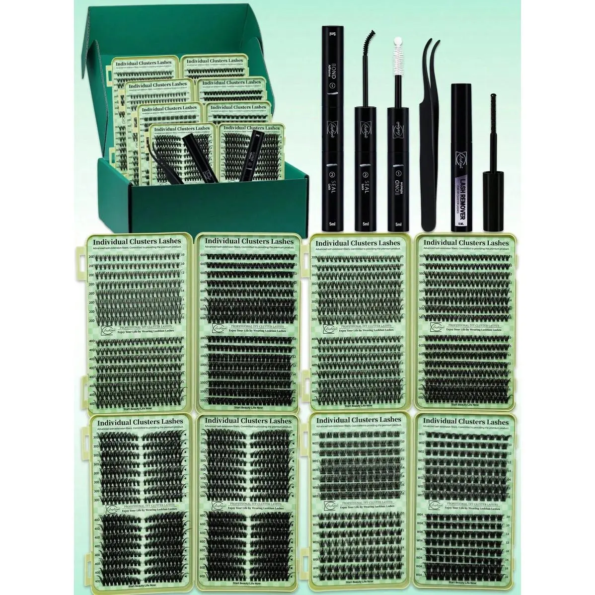 2304 Clusters Lashes Book High Capacity Lashes Kit, D Curl Lash ...