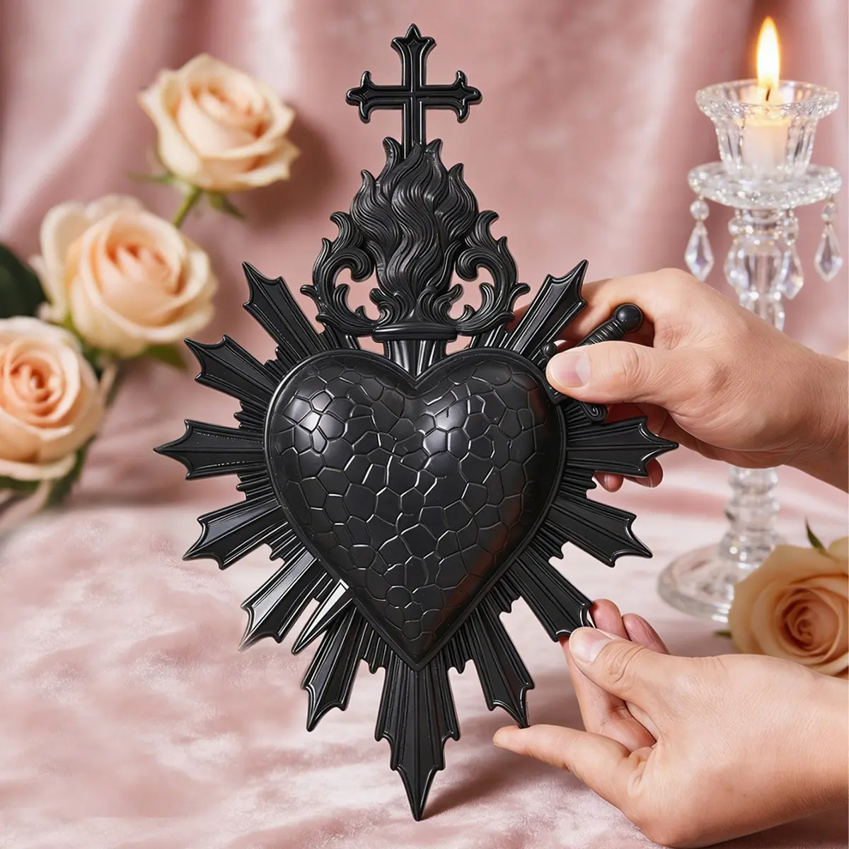 Elegant Heart Flame Arrow Wall Decor, Resin Handmade Craft, Artistic Home Decor, Aesthetic Wall Decor, Decorative Wall Art, Hanging Room Decor, Home Decor Ornaments, Decoration Items, Ideal for Home, Hotel, Festive Parties, Religious & Photo Props