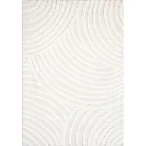 Ria Cream Linear Curves Power-Loomed Area Rug - Soft Indoor Carpet, Textile Soft Furnishing for Living Room Decor