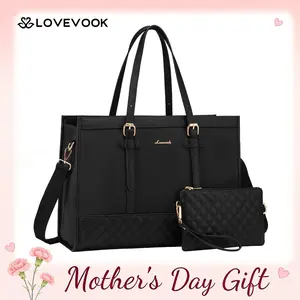 LOVEVOOK May Limited-Time Promotional Discounts Laptop Tote Bag with Clutch Purse, Canvas Computer Bag Office Briefcase, Casual Handbag for Travel, Crossbody for College, Teacher, School