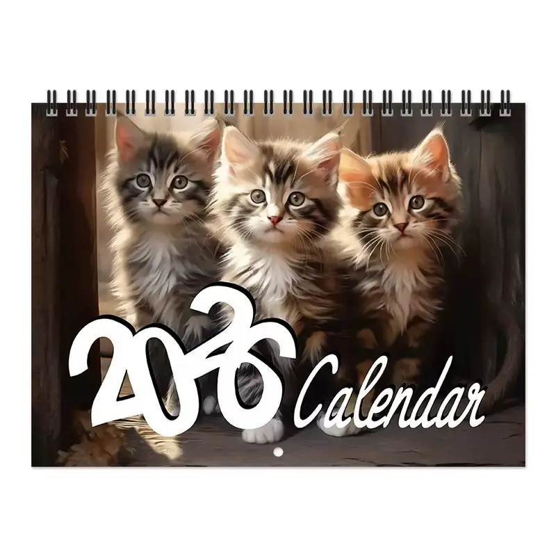 2026 New Kitty Cat Calendar, 12 Month Spiral Bound Planner Calendar, Cute Cat Wall Hanging Calendar, Wall Planner for Animal Lovers