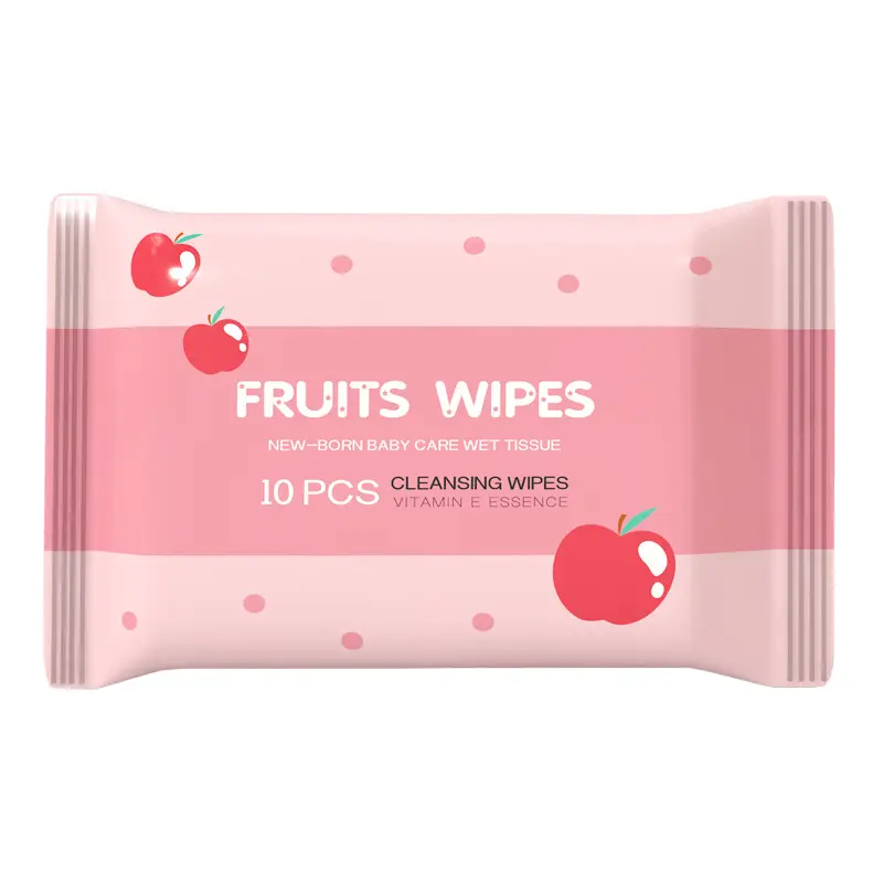 1 Pack 10PCS Portable Wet Wipes, Pocket Size Disposable Cleansing Tissues for Travel, Office & Daily Use