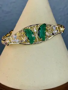 Beautiful Gold Plated Green butterfly Bracelet with 3 tones