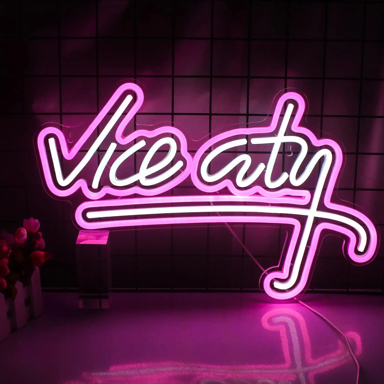 Pink Vice City Modern Energy-Saving Low-Voltage USB-Powered Neon Sign Print (18.5x11.4 in) - Wall Decoration Light-Up Home Accessory for Bedroom, Game Room, Girlfriends' Xmas Gift