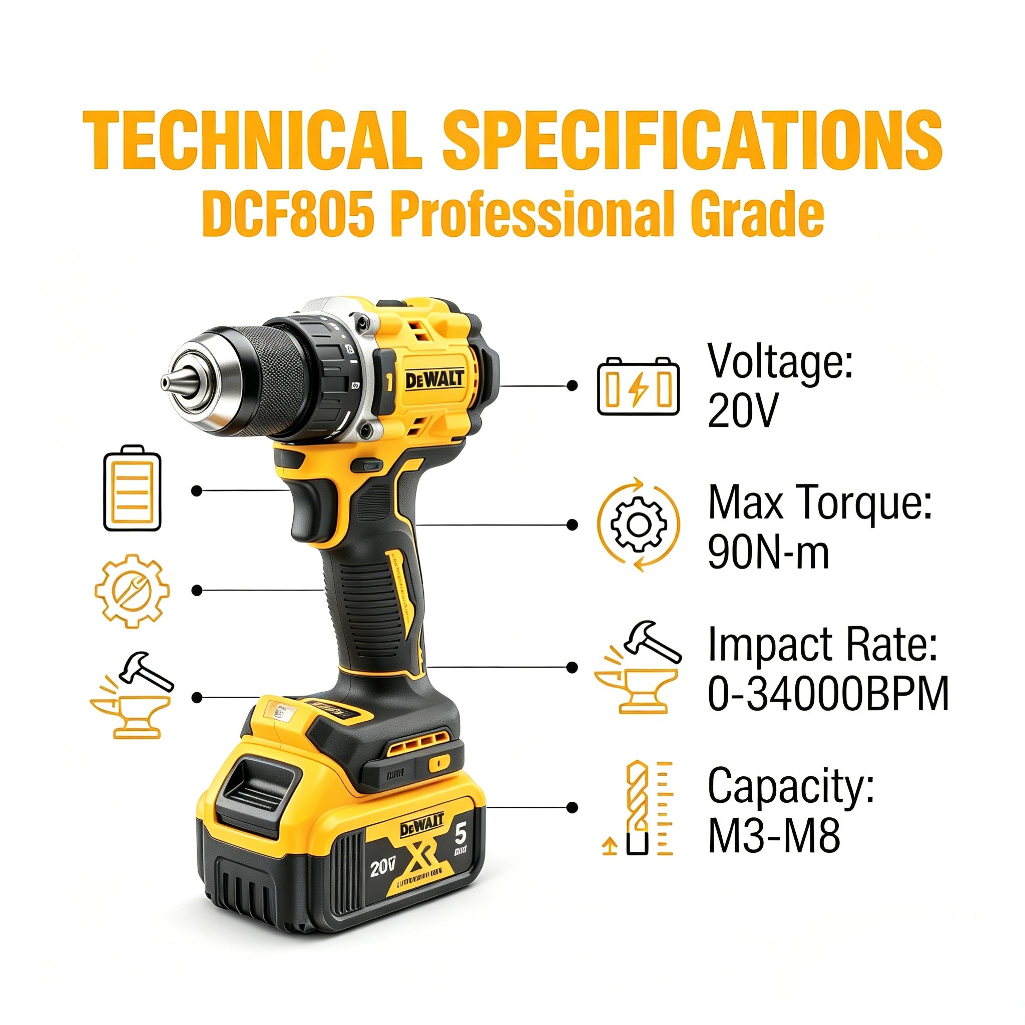 Dewalt DCF805 20V Brushless Impact Driver With Led Light For Construction Home Renovation And Screw Fastening Tasks job site workshop use hardware application