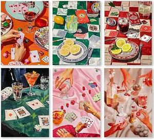 5D Diamond Painting Kit,6 pack  Retro Casino Playing Cards & Drinks, DIY Full Drill Art for Home Wall Decor & Gifts