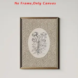 Flower Pattern Unframed Painting, Vintage Flower Art Print, Wall Art Canvas Poster, Art Illustrations for Home Living Room Bedroom Decor, Ornaments