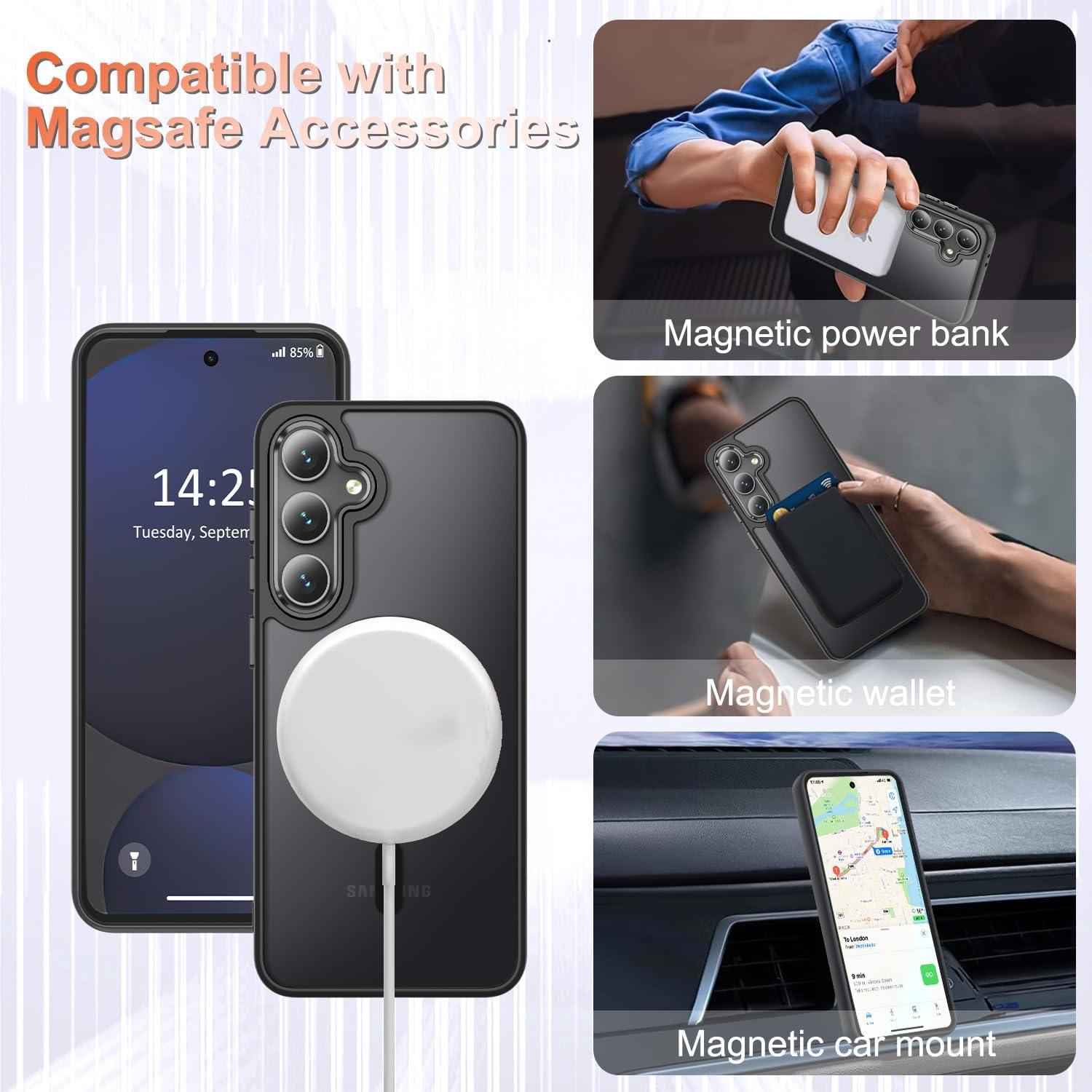 Magnetic Case for Samsung Galaxy S25 6.2 Inch Matte Translucent Frosted Cover with Screen Protector, MagSafe Compatible Shockproof Slim Phone Case, Anti-Scratch Durable Protective Back Case, Black Magnetic Case for Samsung Galaxy S25 6.2 Inch Matte Translucent Frosted Cover with Screen Protector, MagSafe Compatible Shockproof Slim Phone Case, Anti-Scratch Durable Protective Back Case, Black