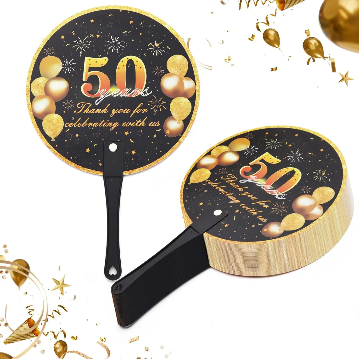 50th Birthday Party Favors Bulk Plastic Fans 50 PCS, Ideal for 50th Birthday Decorations and Souvenirs for Guests