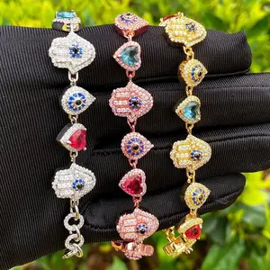 [ICE HUE]18K Gold Vacuum Plated Copper with 5A+ Sri Lanka Colorful Zircon Dopamine Eye & Palm Luxury Bracelet Miami Italy Mexico & Micro Inspired for Women & Men Luxury Jewelry,Daily Wear,Casual Gift Hip Hop,