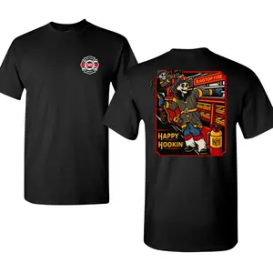 Firefighter T-Shirt with 2 Sides Graphic, Skeleton Fireman Cartoon Back Print, Maltese Cross 343 Badge Front Logo, Soft Cotton Blend Shirt, Fire Rescue Humor Apparel for Men and Women, Gift for Firefighters