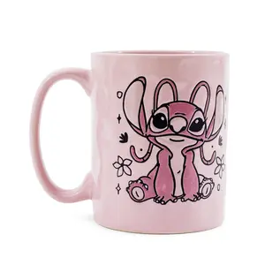 Disney Lilo & Stitch Angel Floral Ceramic Pottery Mug | Holds 17 Ounces
