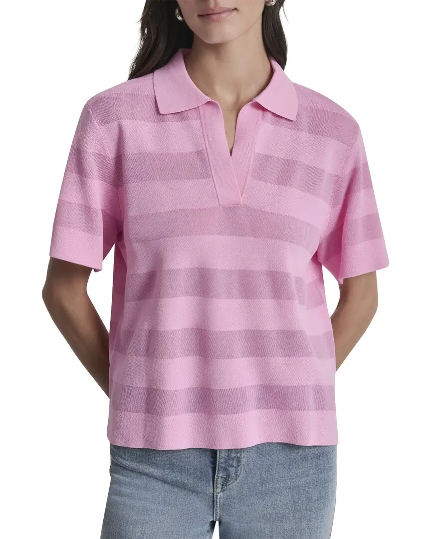 DKNY Sheer Striped Polo Sweater