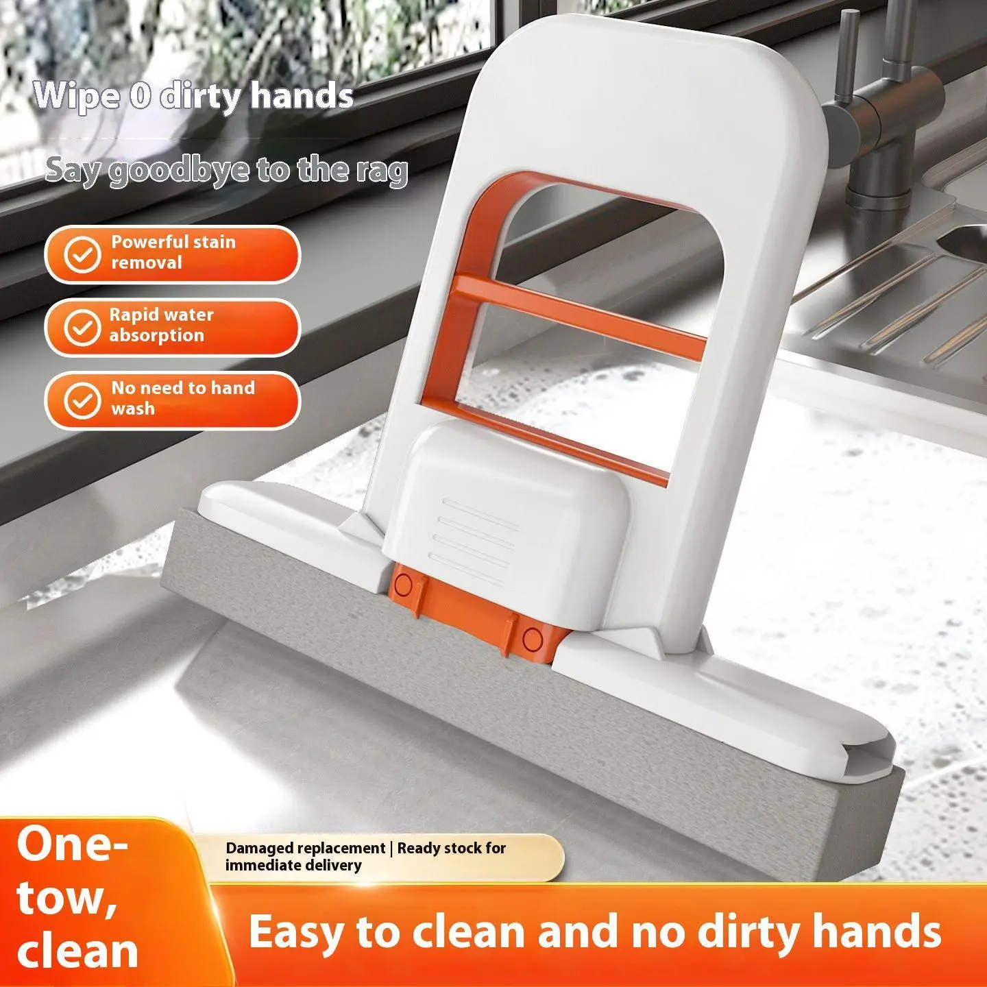 Multi-Use Window Cleaning Squeegee with Sponge Wiper, Glass Mirror Shower Door Cleaner Tool for Bathroom, Kitchen, Car and Home