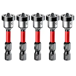 5pcs Magnetic Drywall Screw Bit Set Ph2, 1/4" Hex Screwdriver Bits with Depth Stop, Plasterboard Screw Locator for Drill Driver