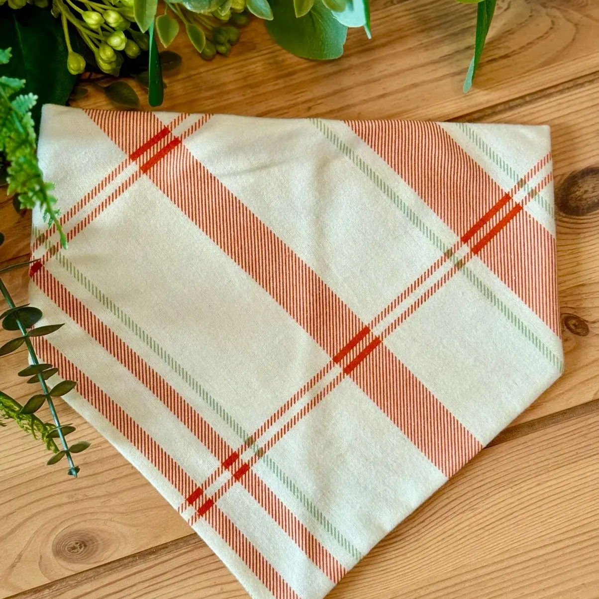 Soft Handmade Scrunchie Bandanna for Dogs Orange and White Plaid - Perfect for Your Pet's Fashion Accessory Needs