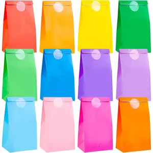 48 Pack Paper Bags with Stickers, 8.8"x4.7"x3.1" Party Favor  Bags 12 Colors for Birthdays  Showers DIY Crafts Wedding